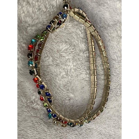Knotted Rainbow Rhinestone Stretch Threaded Multi Color Interwoven Bracelet - Picture 1 of 4